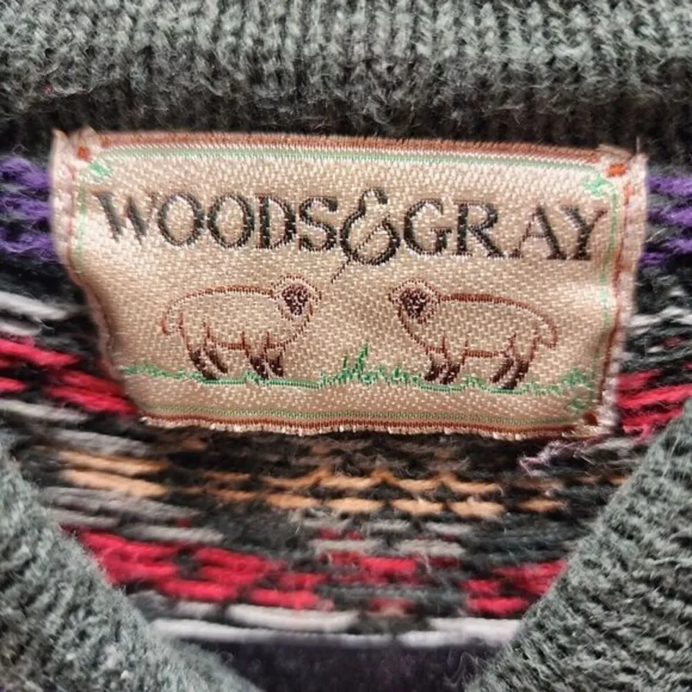 Vintage Woods‎ & Gray Sweater Sz Medium Oversized Multicolor Knit Grandpa Cosby